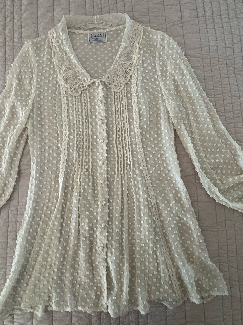 Snidel Silk Blend Cream Swiss-Dot Lace-Trim Buttoned Blouse